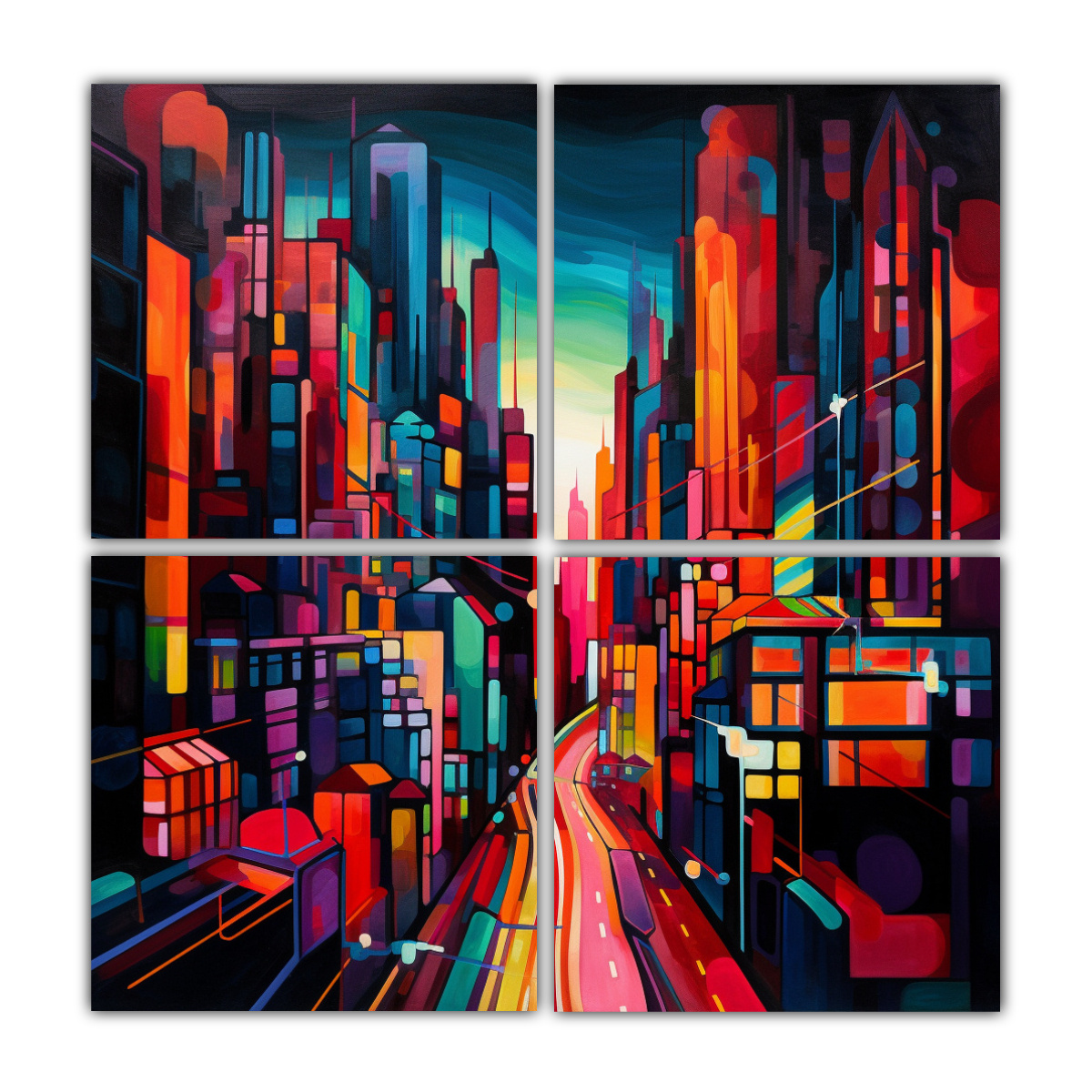 cuatro-telas-en-bastidor-dise-o-sim-trico-interpretaci-n-abstracta-de-una-ciudad-nocturna-con-pinturas-decorativas