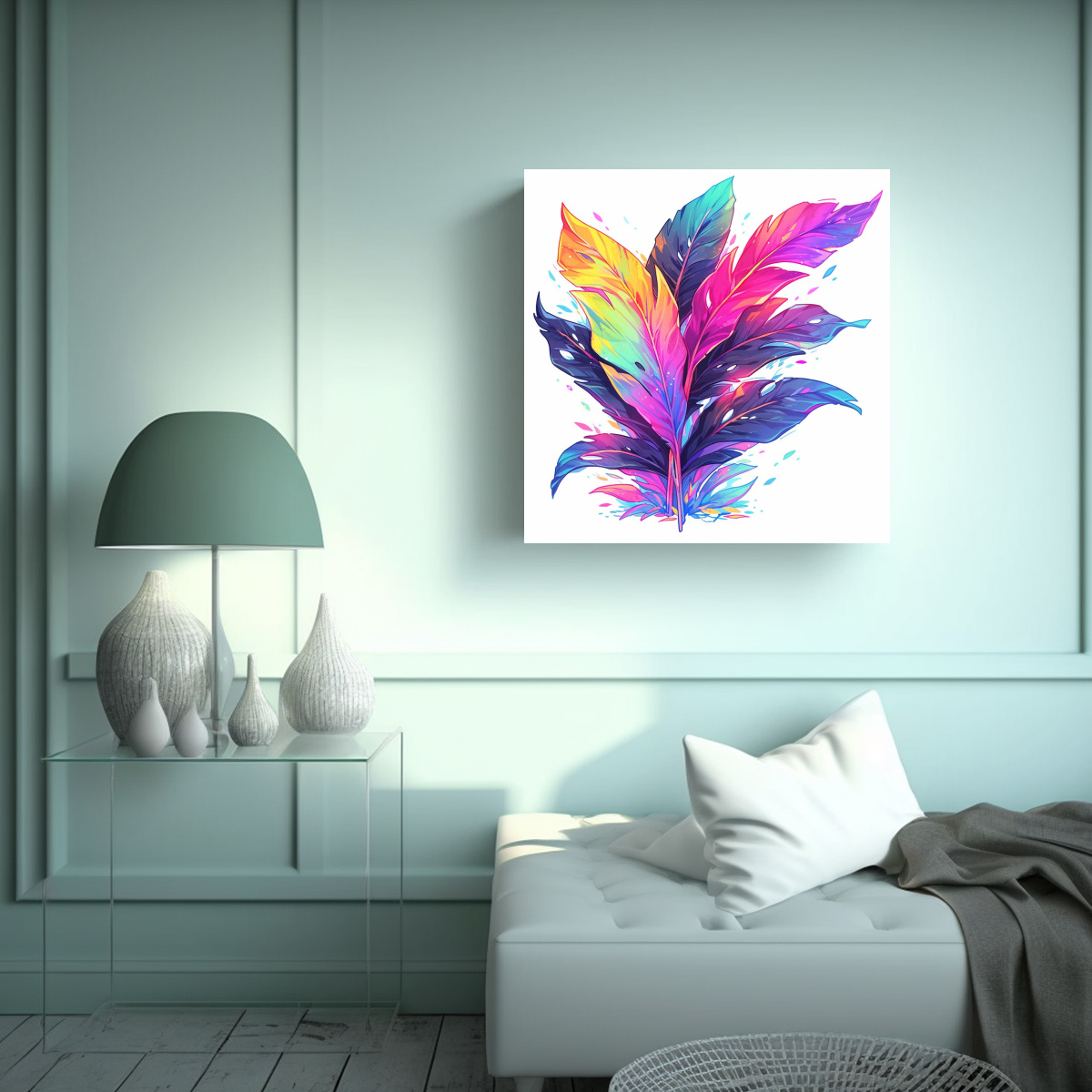 lienzo-de-tela-con-composici-n-sim-trica-de-hojas-de-pl-tano-en-colores-del-arco-ris-atm-sfera-neonoir-neo-1