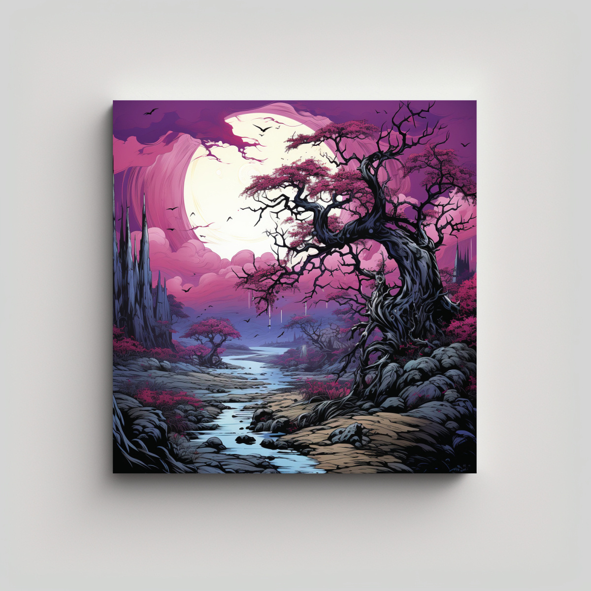 lienzo-moderno-llamativo-de-rbol-de-sauce-en-morado-y-negro-con-atm-sfera-neonoir