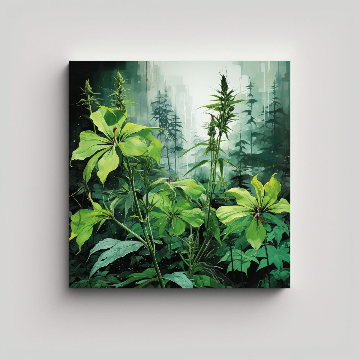 lienzo-moderno-para-comedor-hierbas-fireweed-en-verde-y-negro