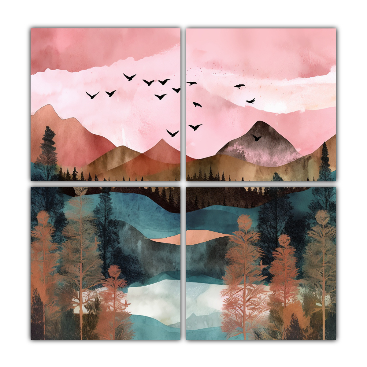 paisaje-acuarela-lago-de-monta-a-cuatro-cuadros-inspiraci-n-luminosidad