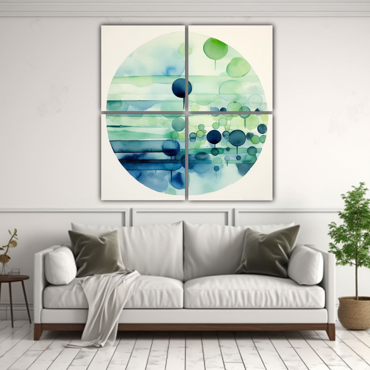 pintura-abstracta-acuarela-en-capas-con-un-gran-c-rculo-en-cuatro-cuadros-fotograf-a-comedor-1