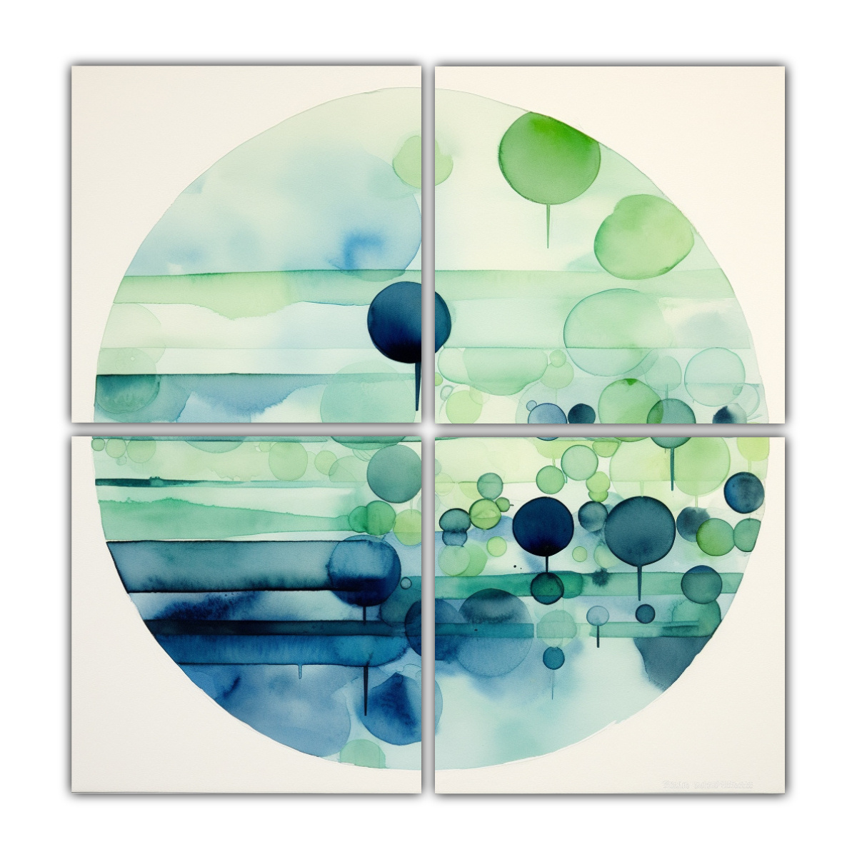 pintura-abstracta-acuarela-en-capas-con-un-gran-c-rculo-en-cuatro-cuadros-fotograf-a-comedor