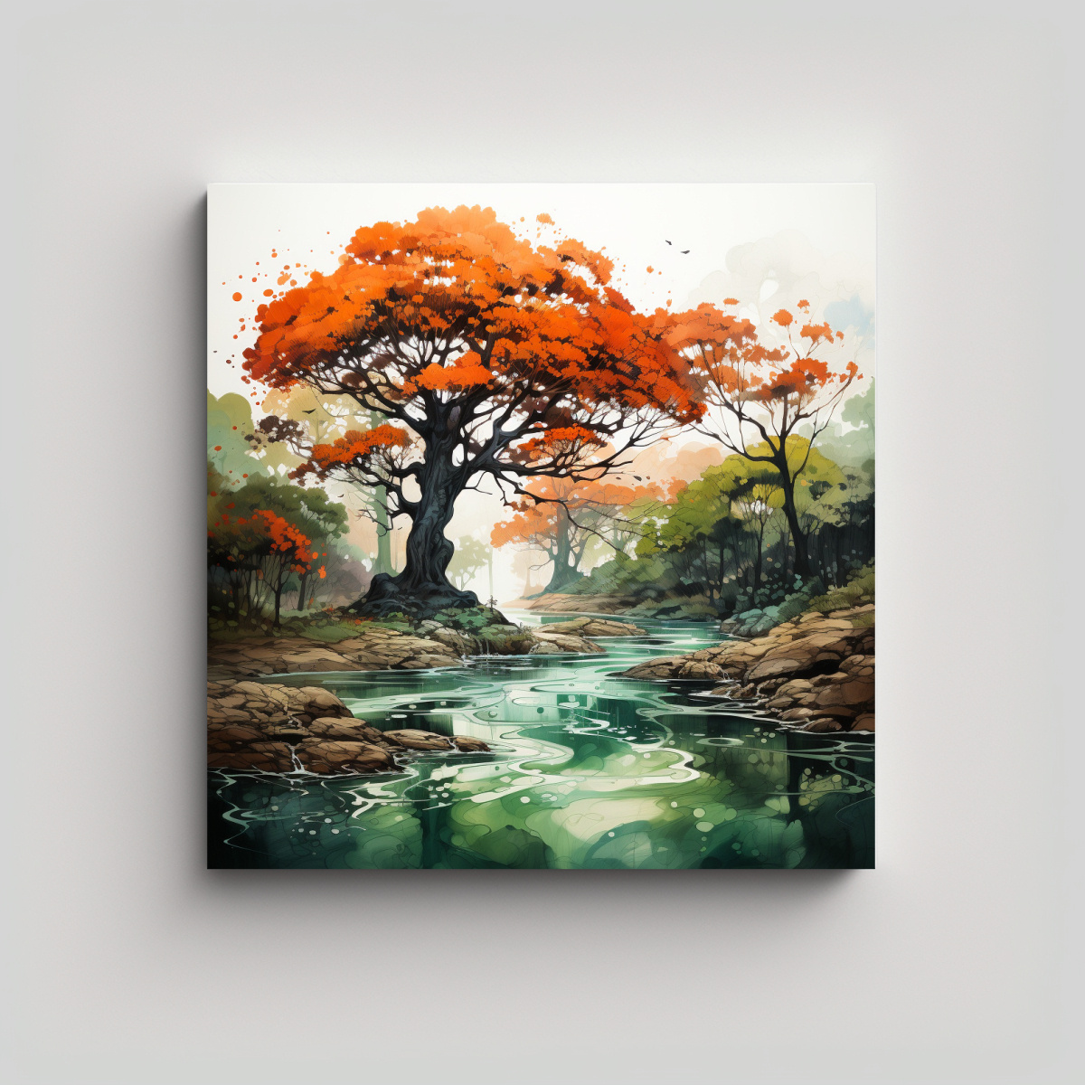 pintura-abstracta-arte-composici-n-elegancia-en-colores-verde-y-naranja-para-decoraci-n