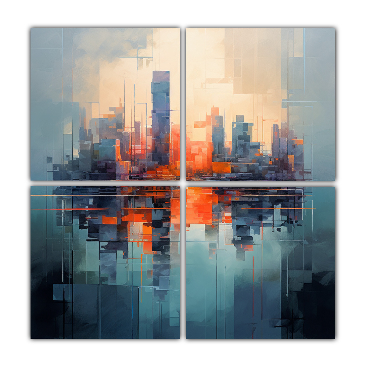 pintura-abstracta-ciudad-con-agua-en-cuatro-cuadros-colores-vitalidad