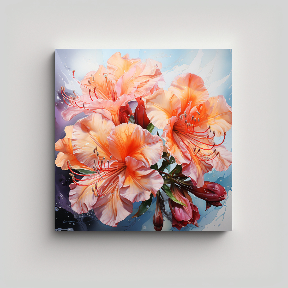 pintura-abstracta-de-colores-naranja-para-cuarto-con-flores-rododendros-arte-de-pared