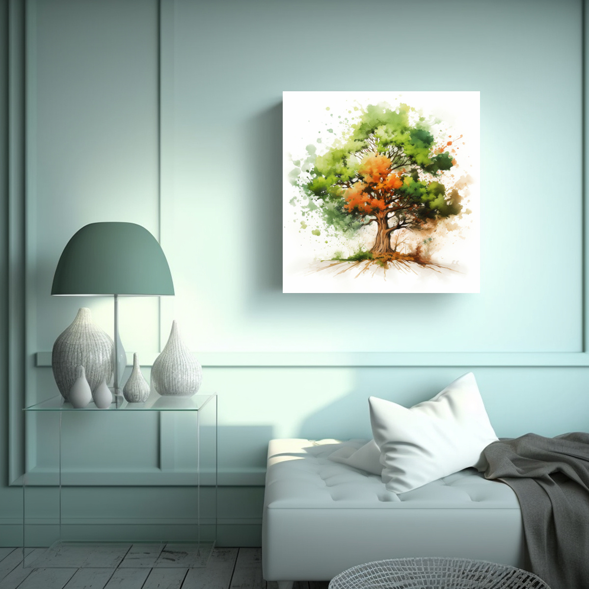 pintura-abstracta-de-colores-verde-y-naranja-arte-de-pared-de-un-roble-verde-y-naranja-1