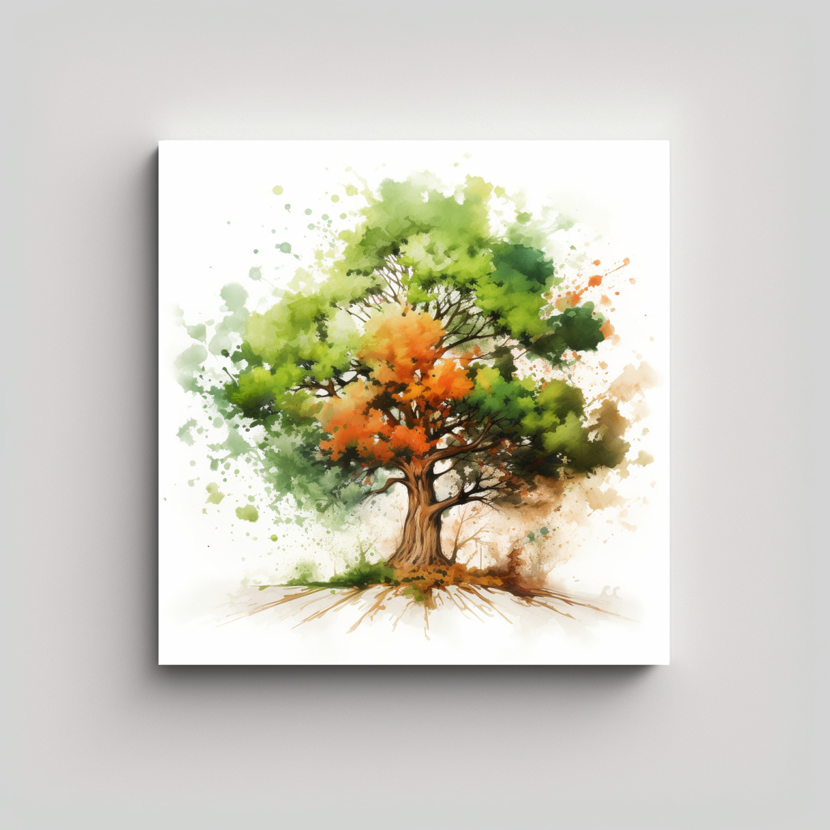 pintura-abstracta-de-colores-verde-y-naranja-arte-de-pared-de-un-roble-verde-y-naranja