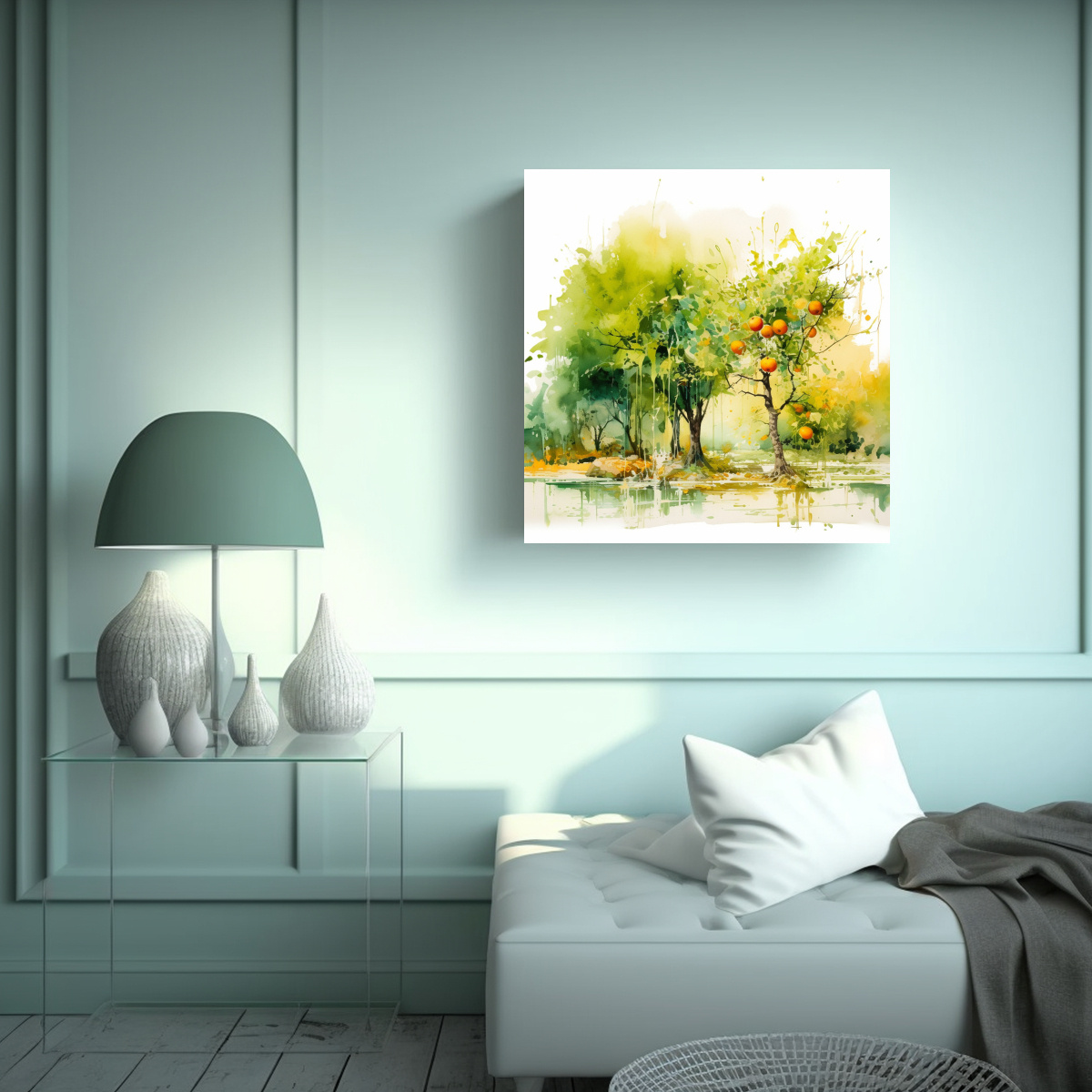 pintura-abstracta-de-rboles-frutales-en-colores-verde-y-dorado-arte-de-pared-est-tico-1