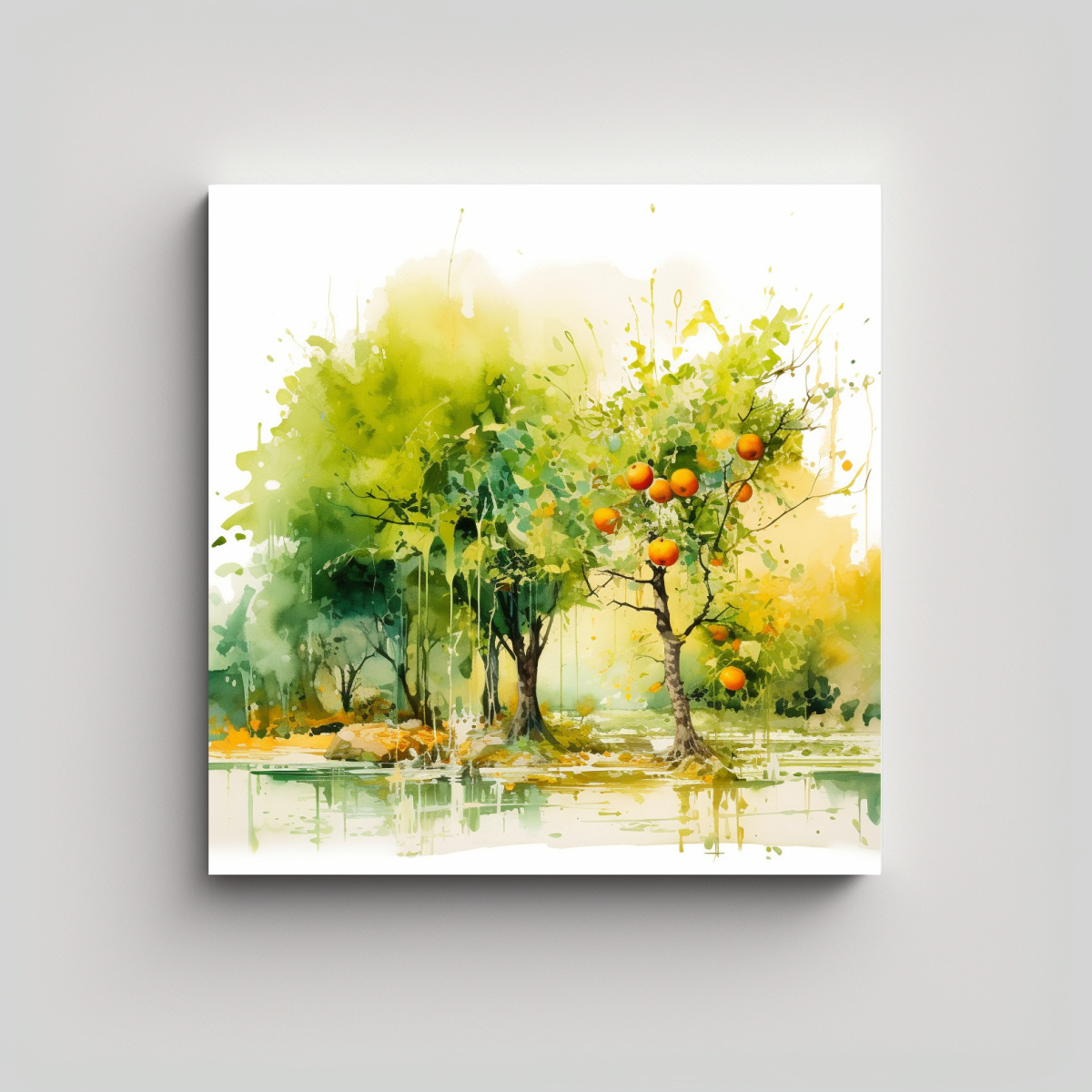 pintura-abstracta-de-rboles-frutales-en-colores-verde-y-dorado-arte-de-pared-est-tico