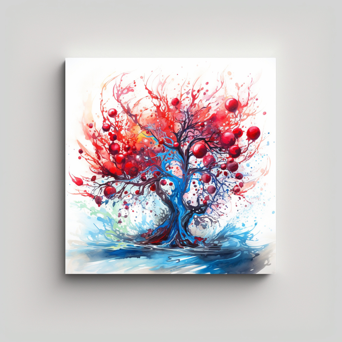 pintura-abstracta-de-un-granado-en-colores-rojo-y-azul-