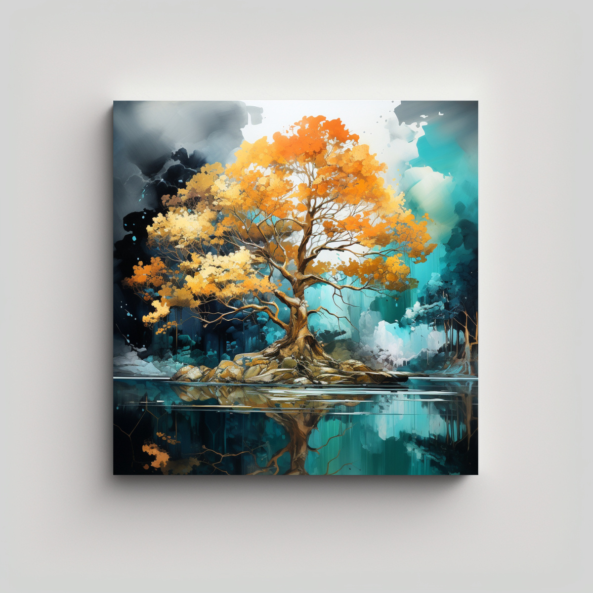 pintura-abstracta-moderna-duradera-de-colores-turquesa-y-dorado-sobre-un-rbol-kauri-de-canva