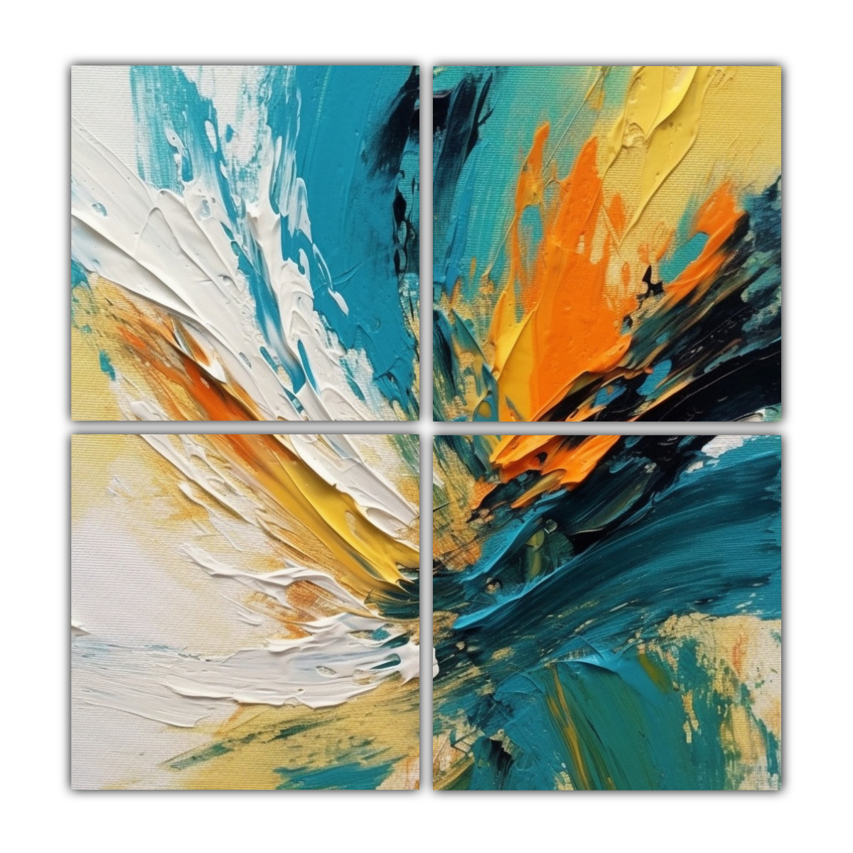 pintura-abstracta-moderna-en-bastidor-cuatro-telas-vivas-con-pinceladas-modernas