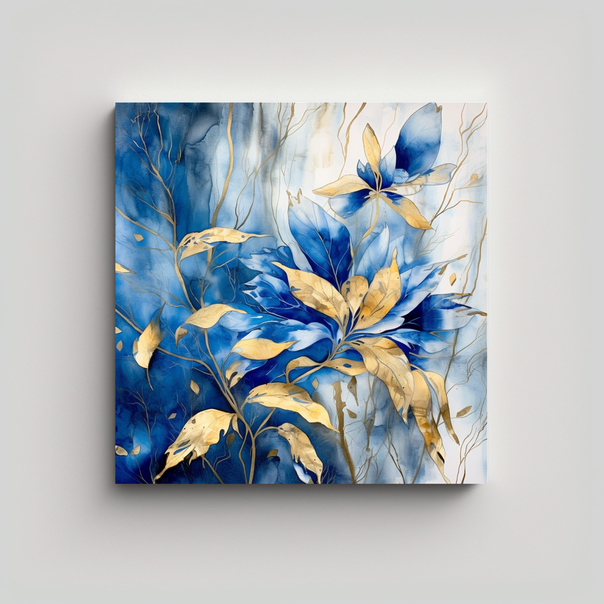 pintura-acuarela-azul-con-hojas-doradas-en-estilo-moderno