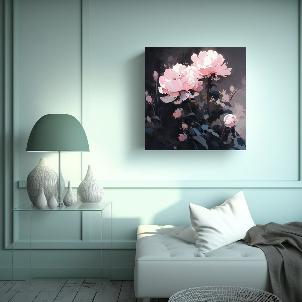 pintura-de-flores-en-lienzo-arte-de-pared-vanguardista-luminoso-en-negro-y-rosa-1
