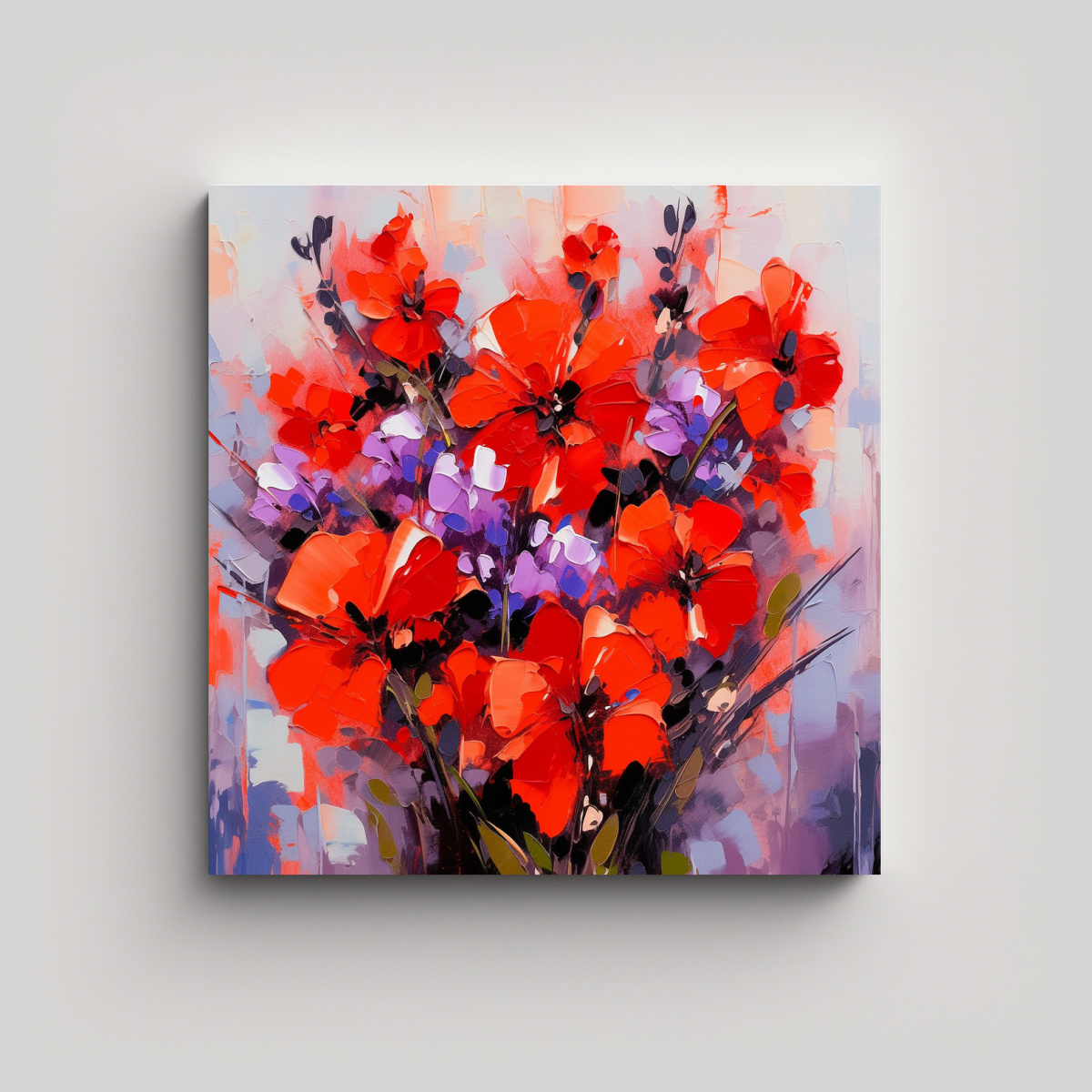 Pintura De Flores En Lienzo En Colores Púrpura Y Rojo Para Decoración Hogar