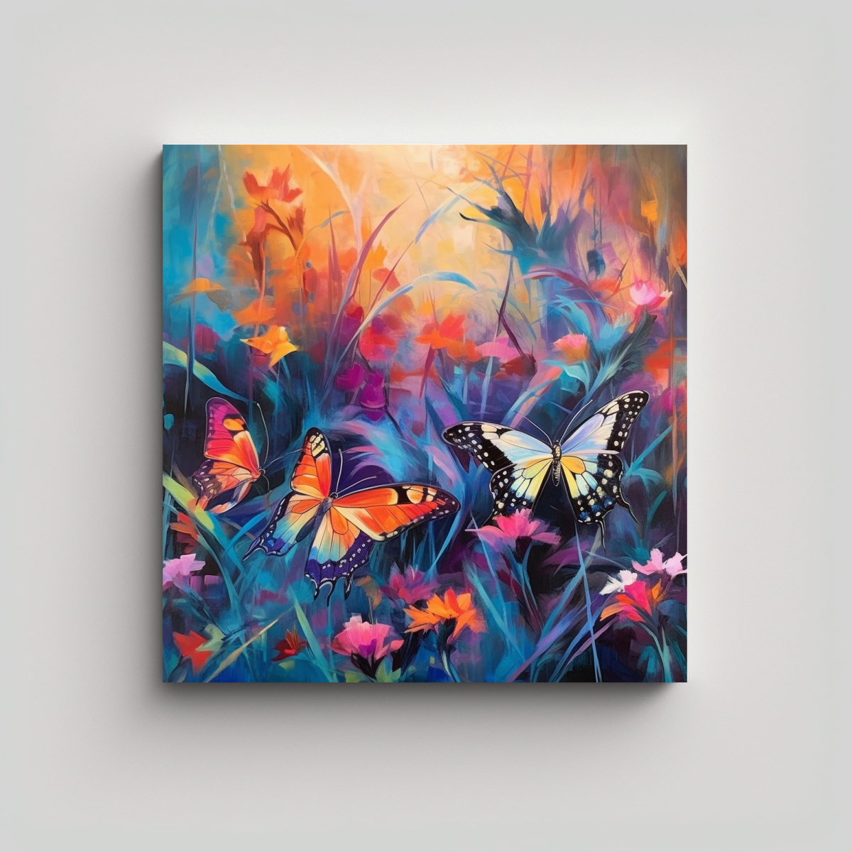pintura-de-lienzo-acuarela-con-mariposas-ne-n-rodeadas-de-flores-silvestres