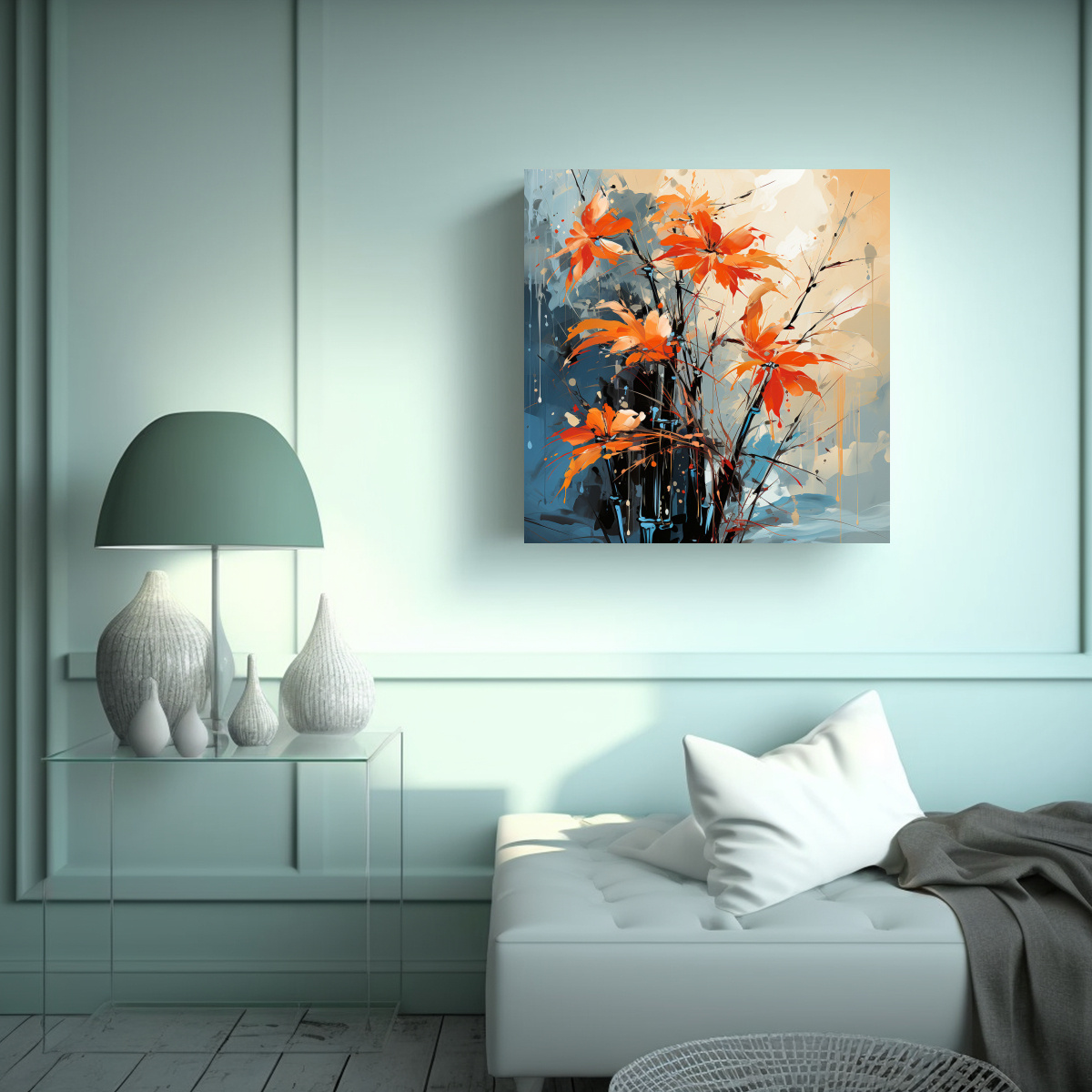 pintura-de-lienzo-con-hermoso-escenario-de-hojas-de-bamb-en-colores-naranja-estilo-neonoir-1