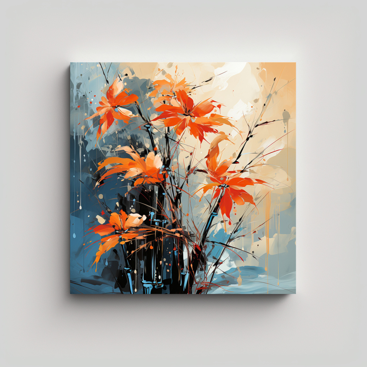 pintura-de-lienzo-con-hermoso-escenario-de-hojas-de-bamb-en-colores-naranja-estilo-neonoir