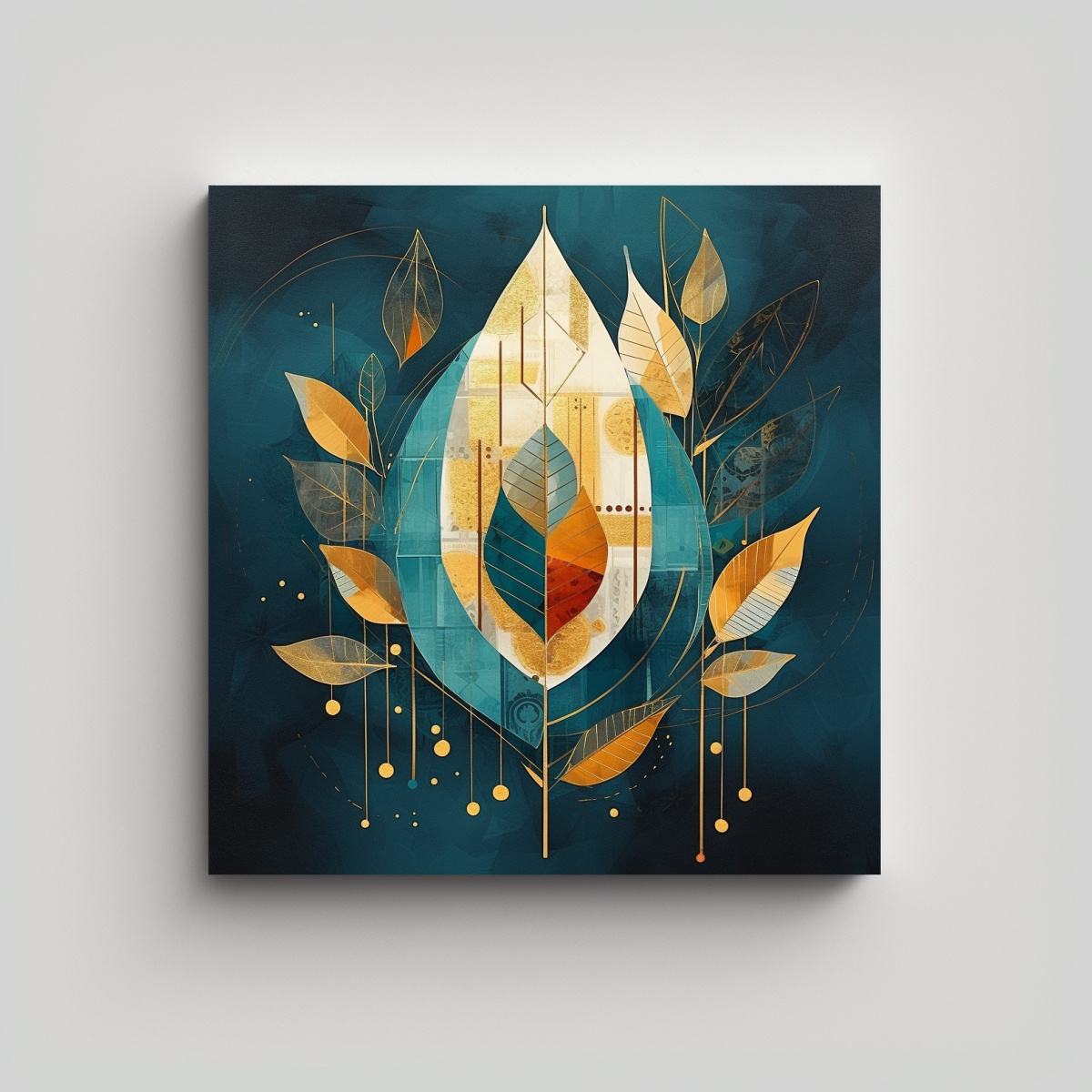pintura-decorativa-abstracta-de-hoja-en-petrol-con-elementos-geom-tricos-de-canva-calidos-luminosa-