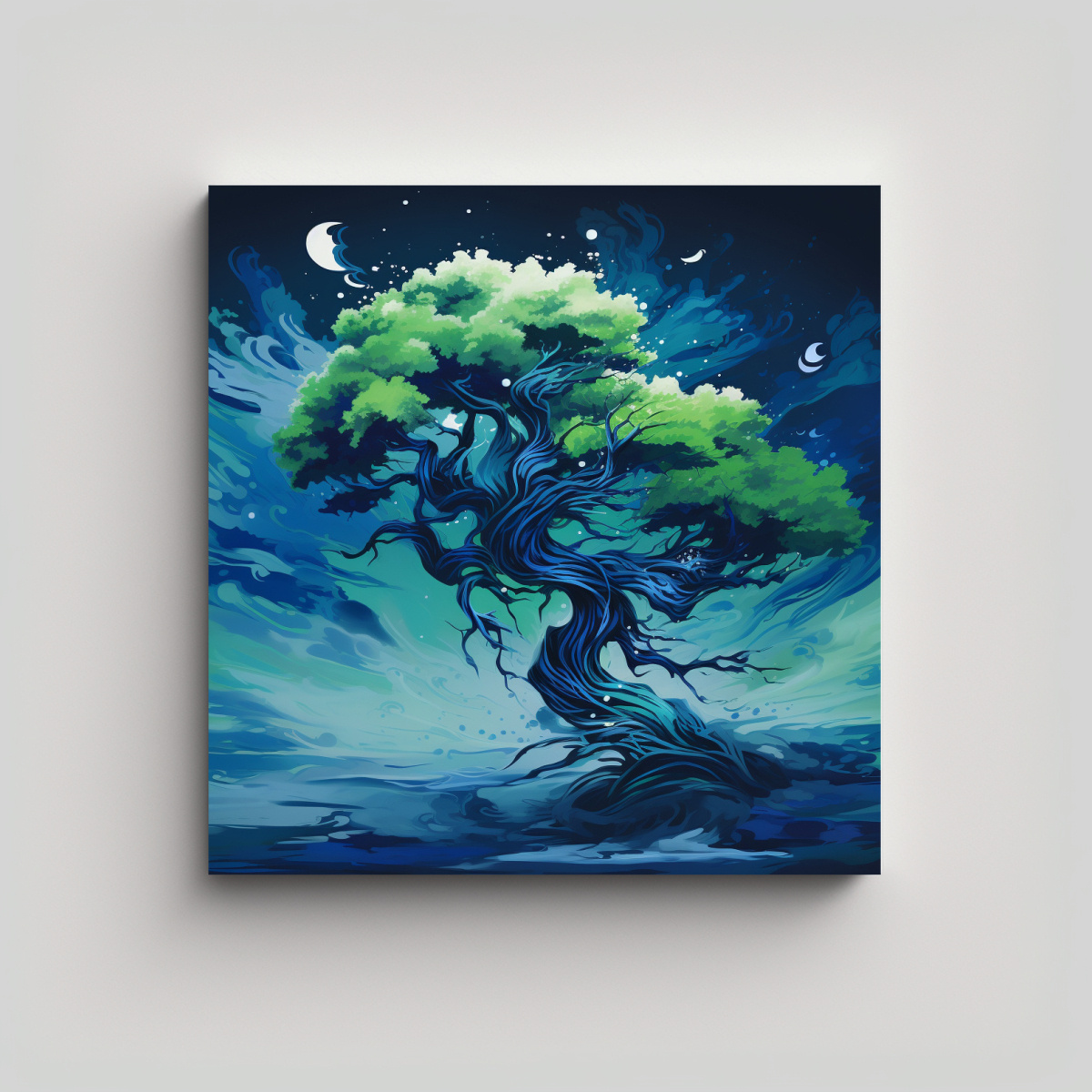 pintura-decorativa-de-arte-de-pared-finas-l-neas-de-un-rbol-de-enebro-en-verde-y-azul-atmosfera-neonoir-