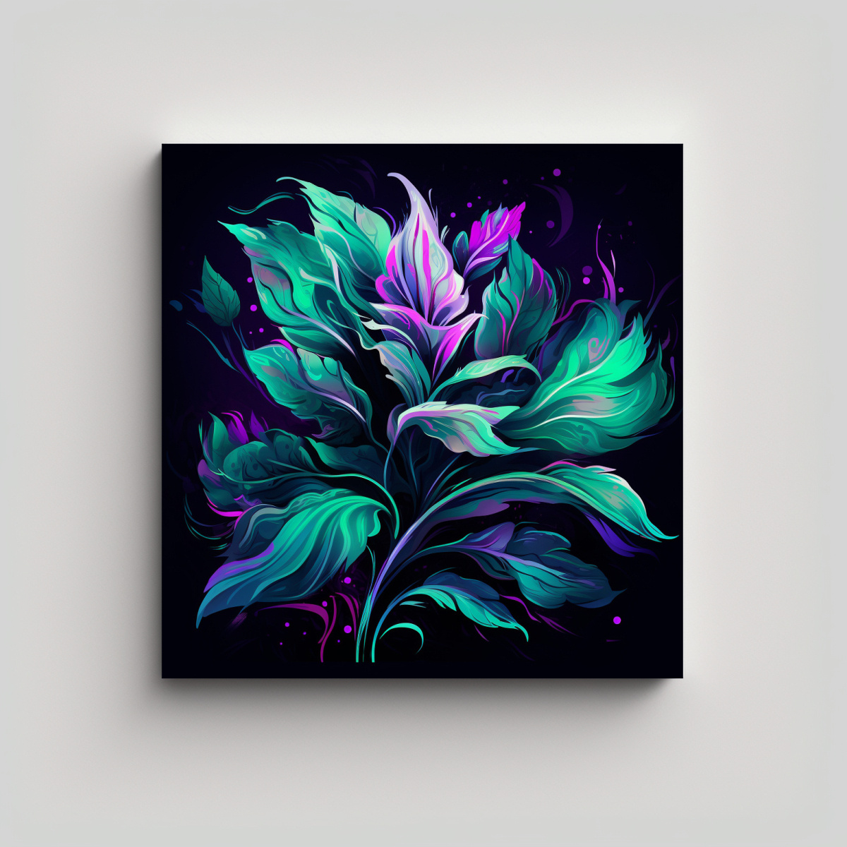 pintura-decorativa-de-hojas-de-acebo-en-verde-y-p-rpura-con-atm-sfera-neonoir-brillante-y-espectacular