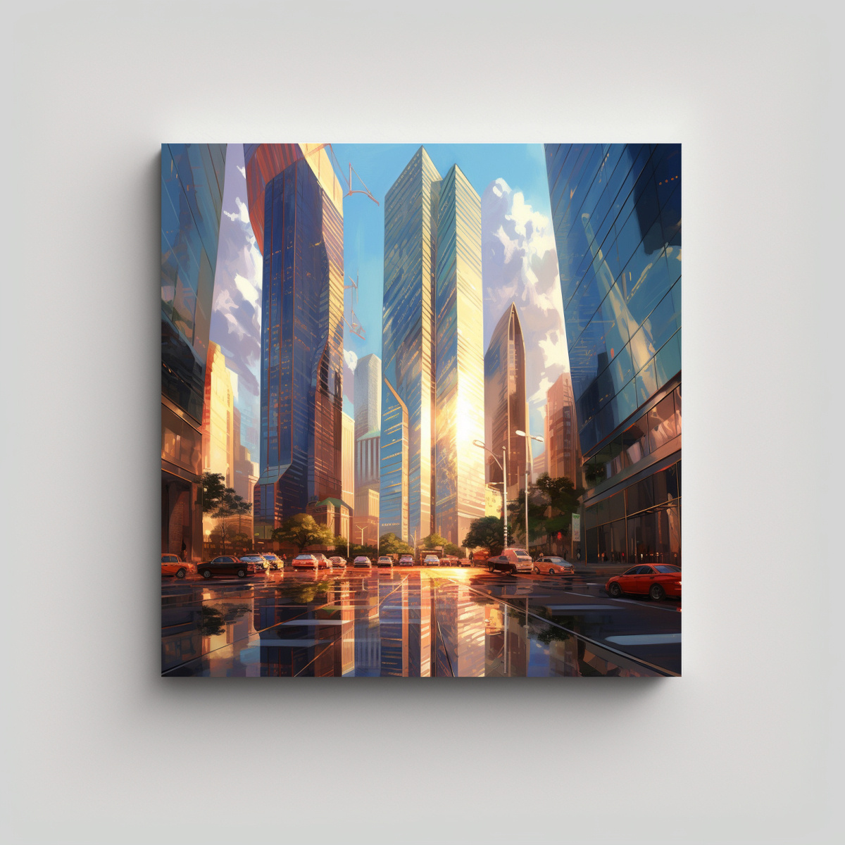 pintura-decorativa-de-tela-en-bastidor-rascacielos-urbanos-y-relucientes-