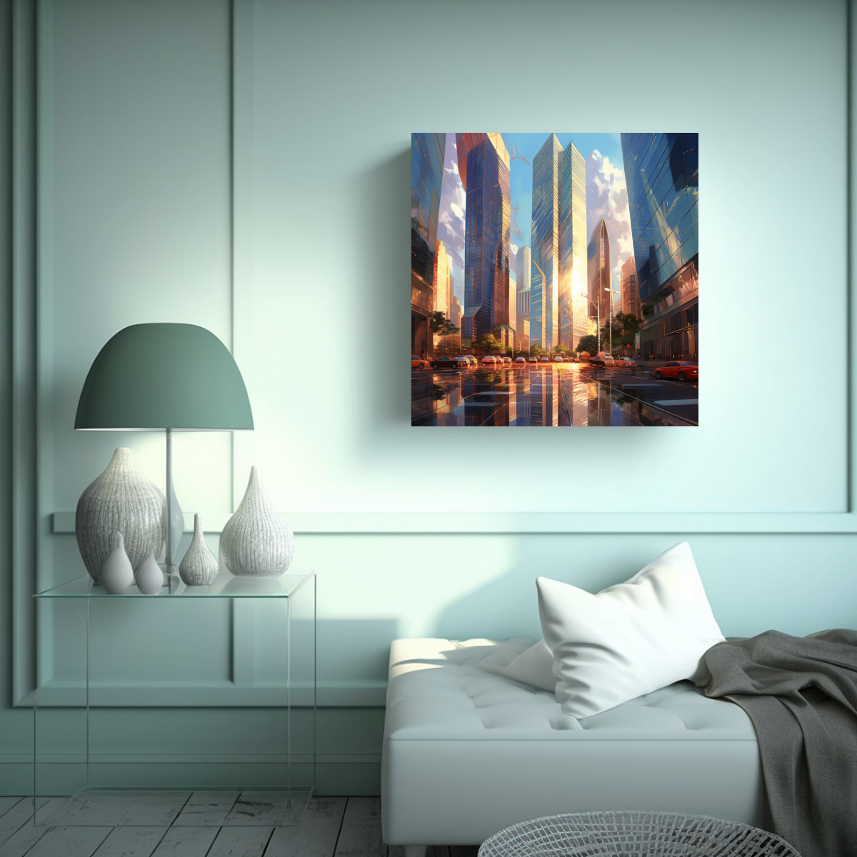 pintura-decorativa-de-tela-en-bastidor-rascacielos-urbanos-y-relucientes-1-1