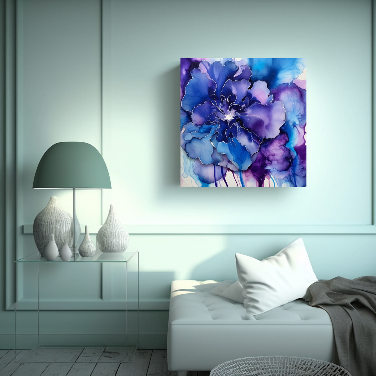 pintura-decorativa-en-papel-de-acuarela-con-tinta-de-alcohol-azul-morado-y-negro-en-bastidor-1