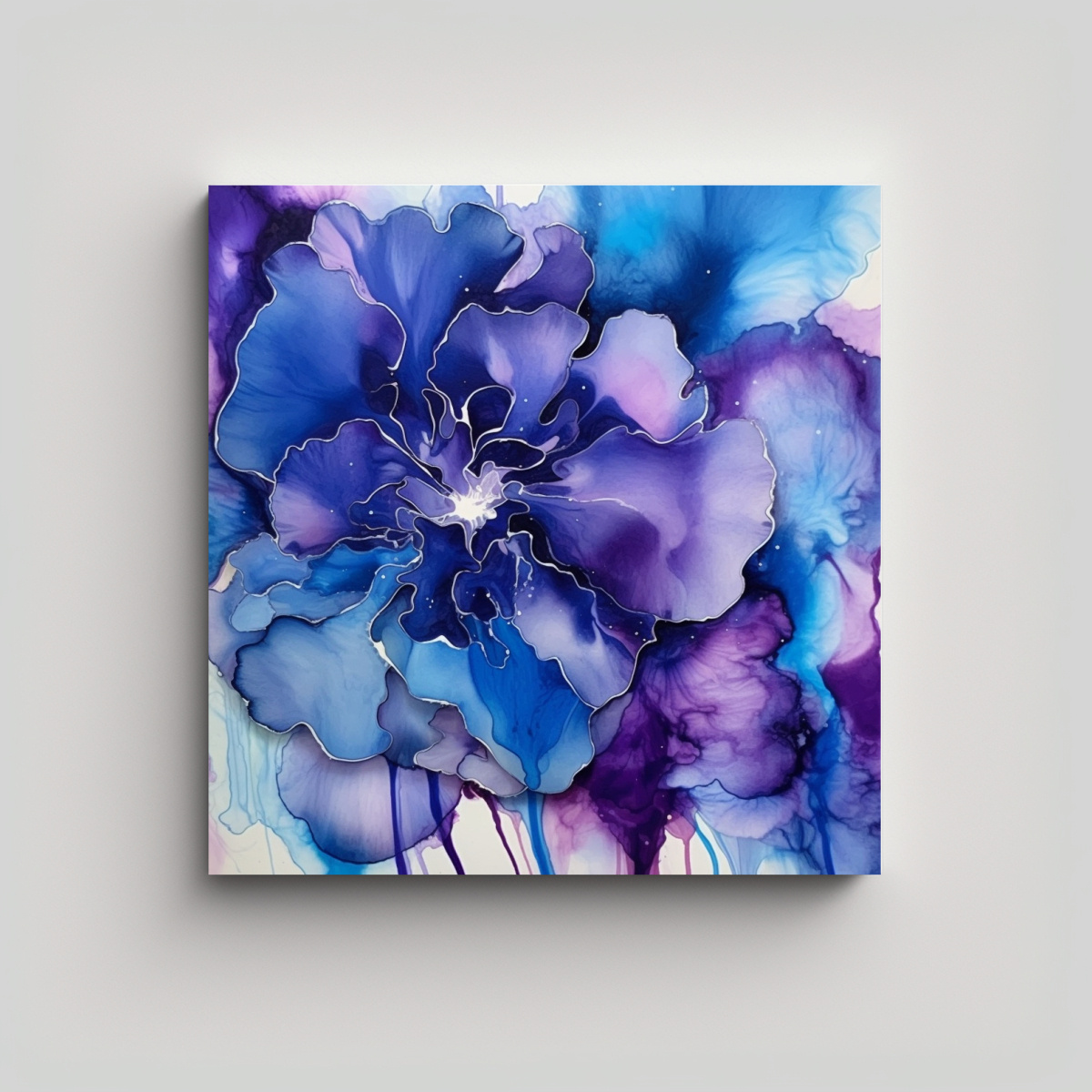 pintura-decorativa-en-papel-de-acuarela-con-tinta-de-alcohol-azul-morado-y-negro-en-bastidor