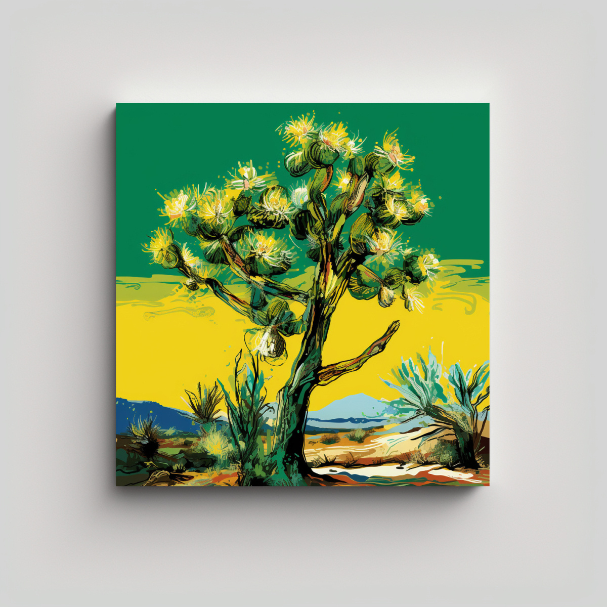 pintura-decorativa-moderna-de-escena-en-canva-joshua-tree-en-colores-amarillo-y-verde-con-atm-sfera-neonoir-