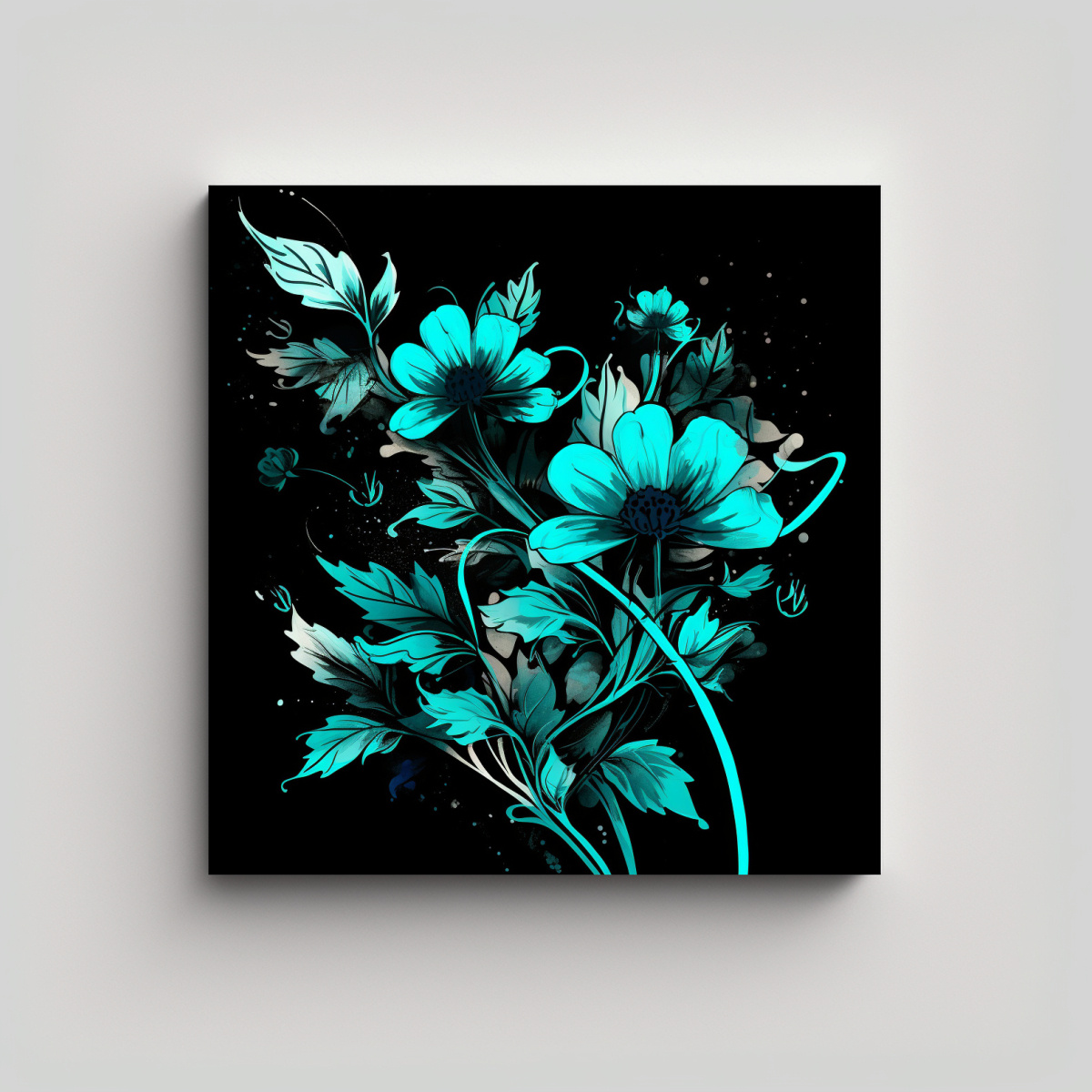 pintura-decorativa-original-hierbas-de-menta-en-turquesa-y-negro-con-atm-sfera-neonoir