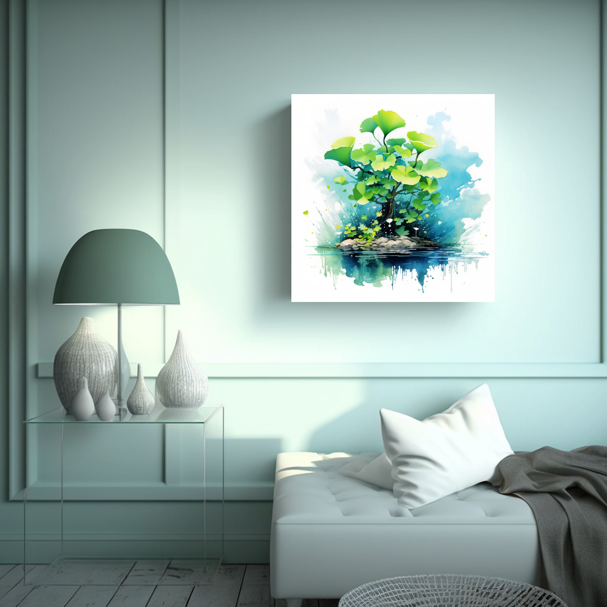 pintura-en-lienzo-creativa-con-finas-l-neas-de-ginkgo-biloba-en-colores-verde-y-turquesa-ab-1