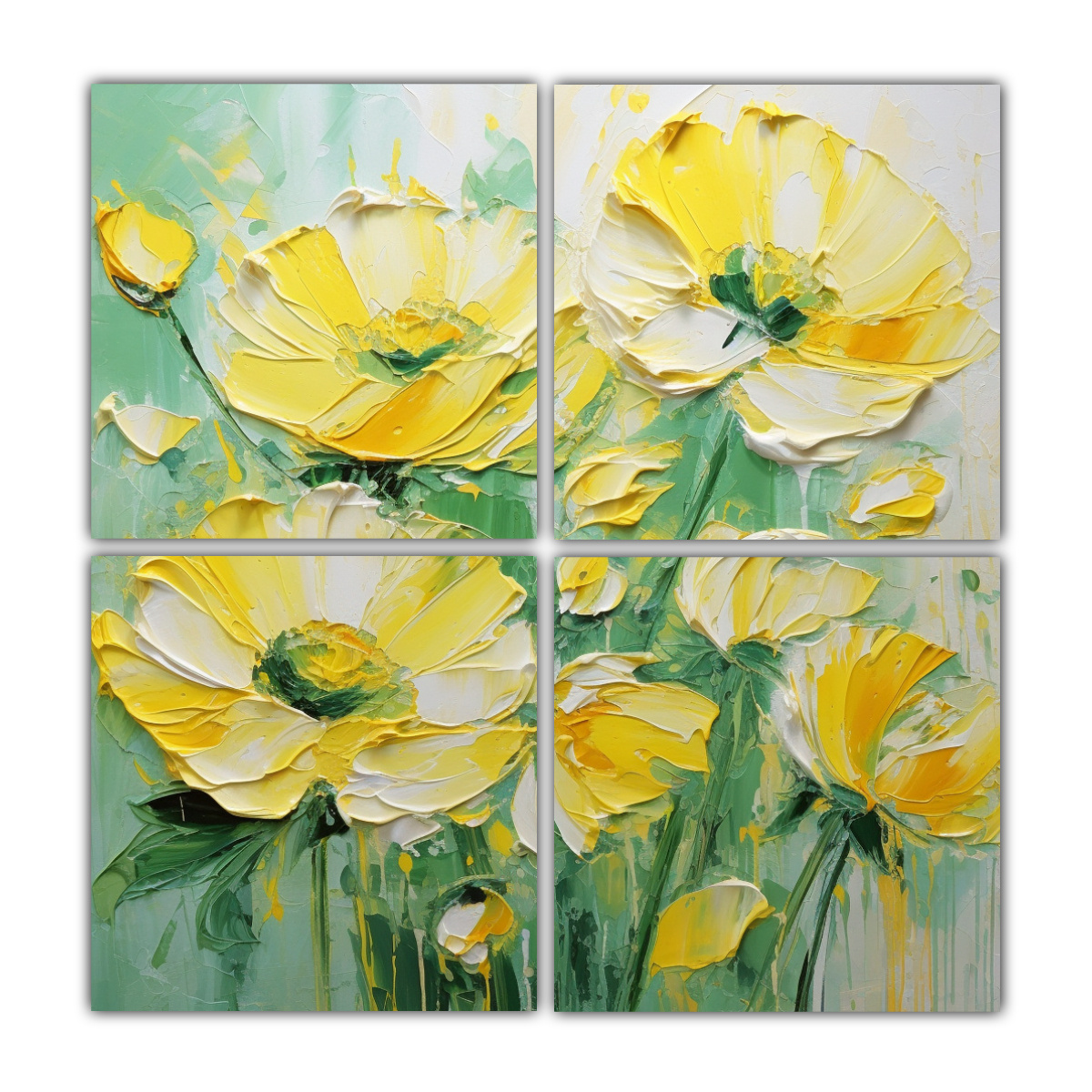 pintura-en-lienzo-estilo-galer-a-de-flores-amarillas-y-verdes-en-decoraci-n-