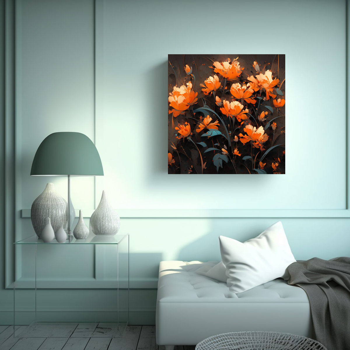 pintura-en-lienzo-floral-naranja-y-negro-para-decoraci-n-del-comedor-1