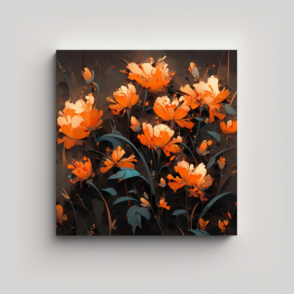pintura-en-lienzo-floral-naranja-y-negro-para-decoraci-n-del-comedor