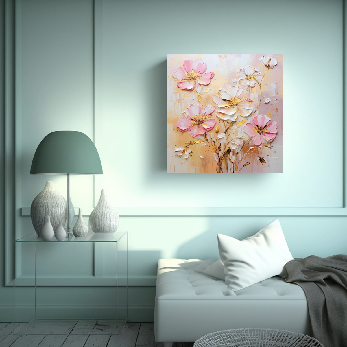pintura-en-lienzo-para-sala-con-flores-en-colores-oro-y-rosa-1