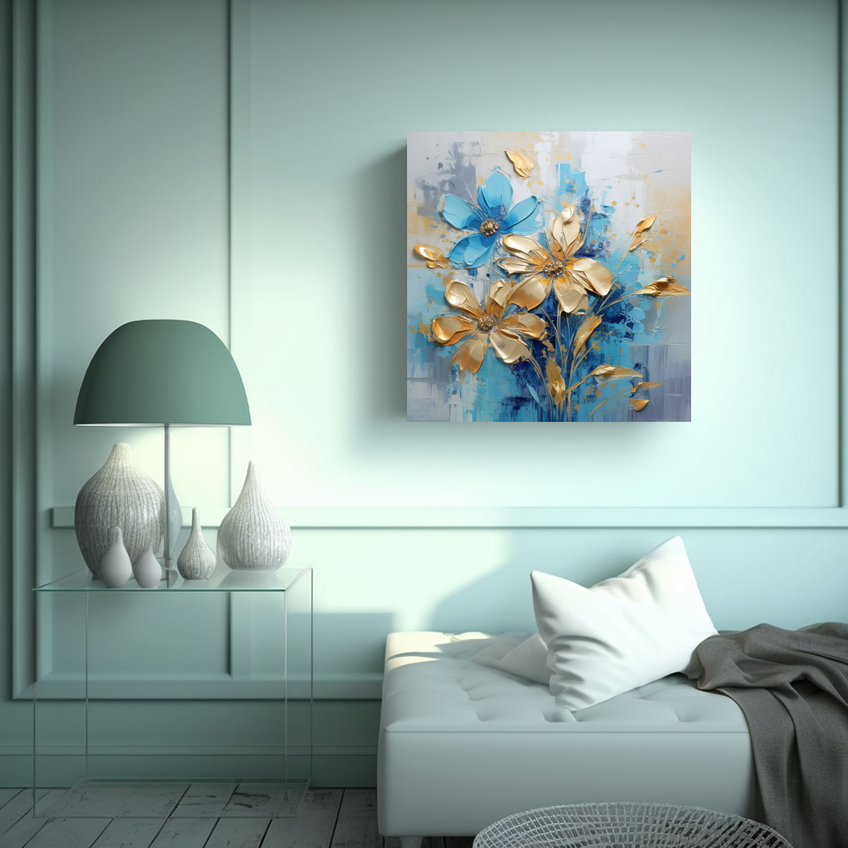 pintura-en-lienzo-rectangular-de-arte-moderno-en-tonos-dorados-y-azules-con-flores-1