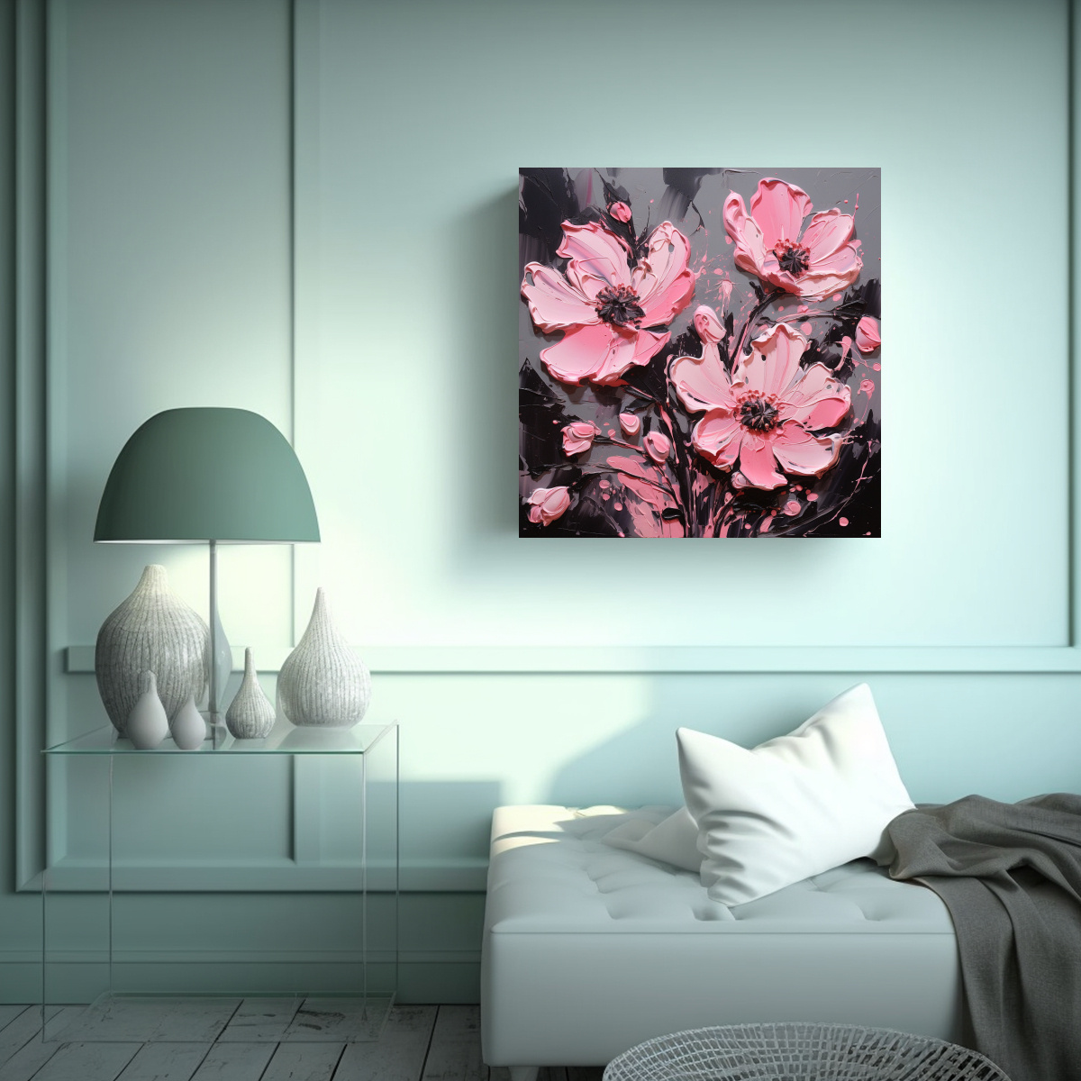 pintura-floral-en-lienzo-en-colores-negro-y-rosa-en-perspectiva-en-el-arte-de-tela-sublimada-1