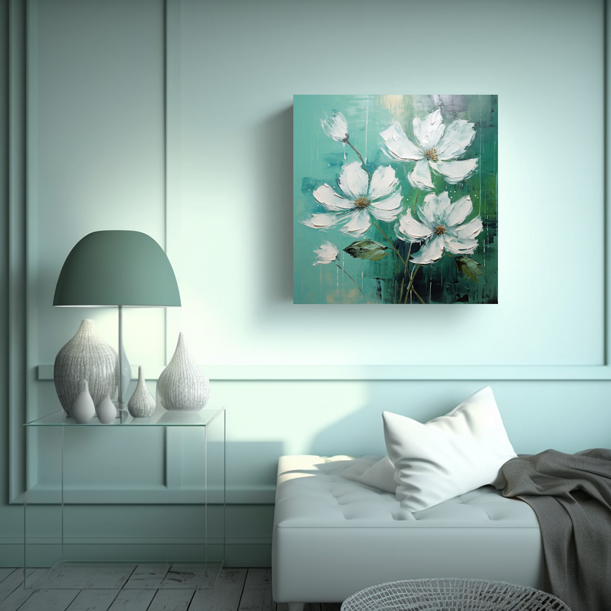 pintura-floral-verde-y-plateada-sobre-lienzo-en-decoraci-n-de-pinturas-de-escenario-1