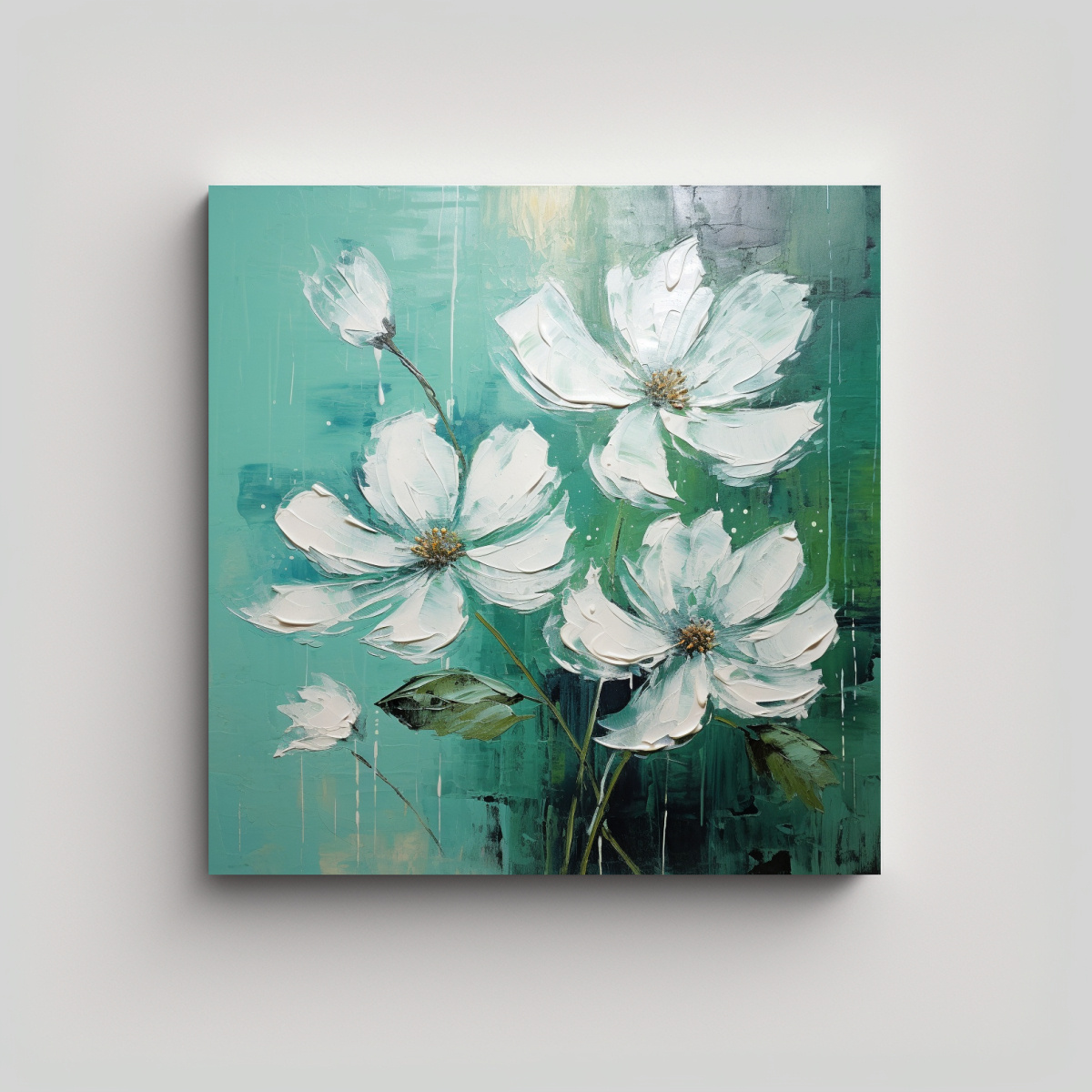 pintura-floral-verde-y-plateada-sobre-lienzo-en-decoraci-n-de-pinturas-de-escenario