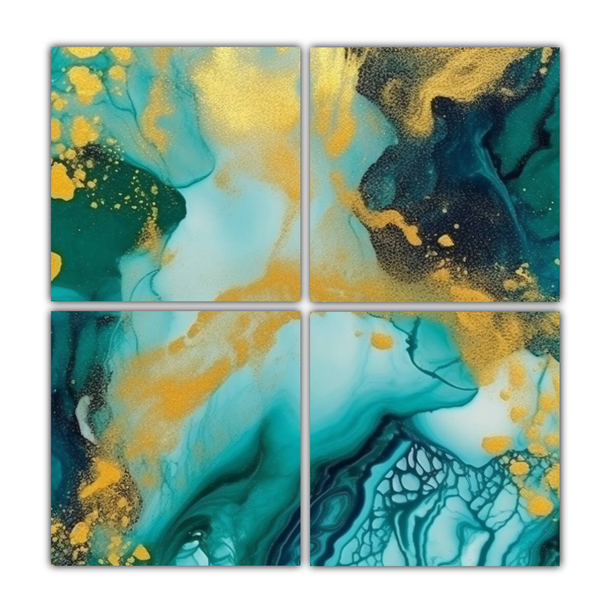 pinturas-abstractas-ambiente-en-turquesa-brillante-y-oro-con-tinta-alcohol-y-brillo-4-composiciones