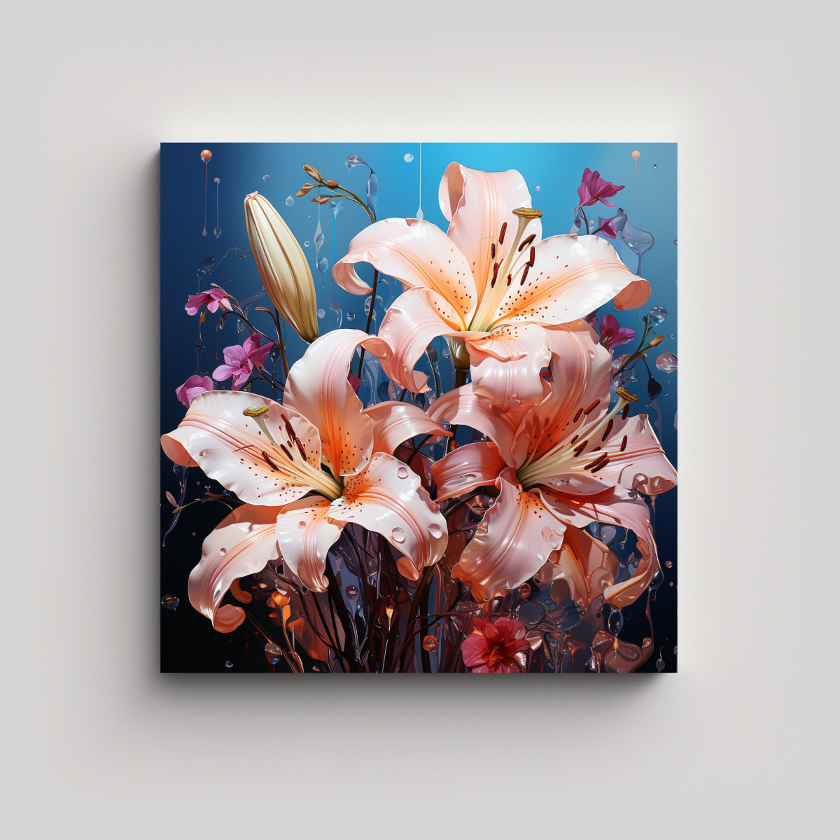 pinturas-abstractas-de-decoraci-n-tonos-fantas-a-a-lirios-flores-turquesa-y-rosa