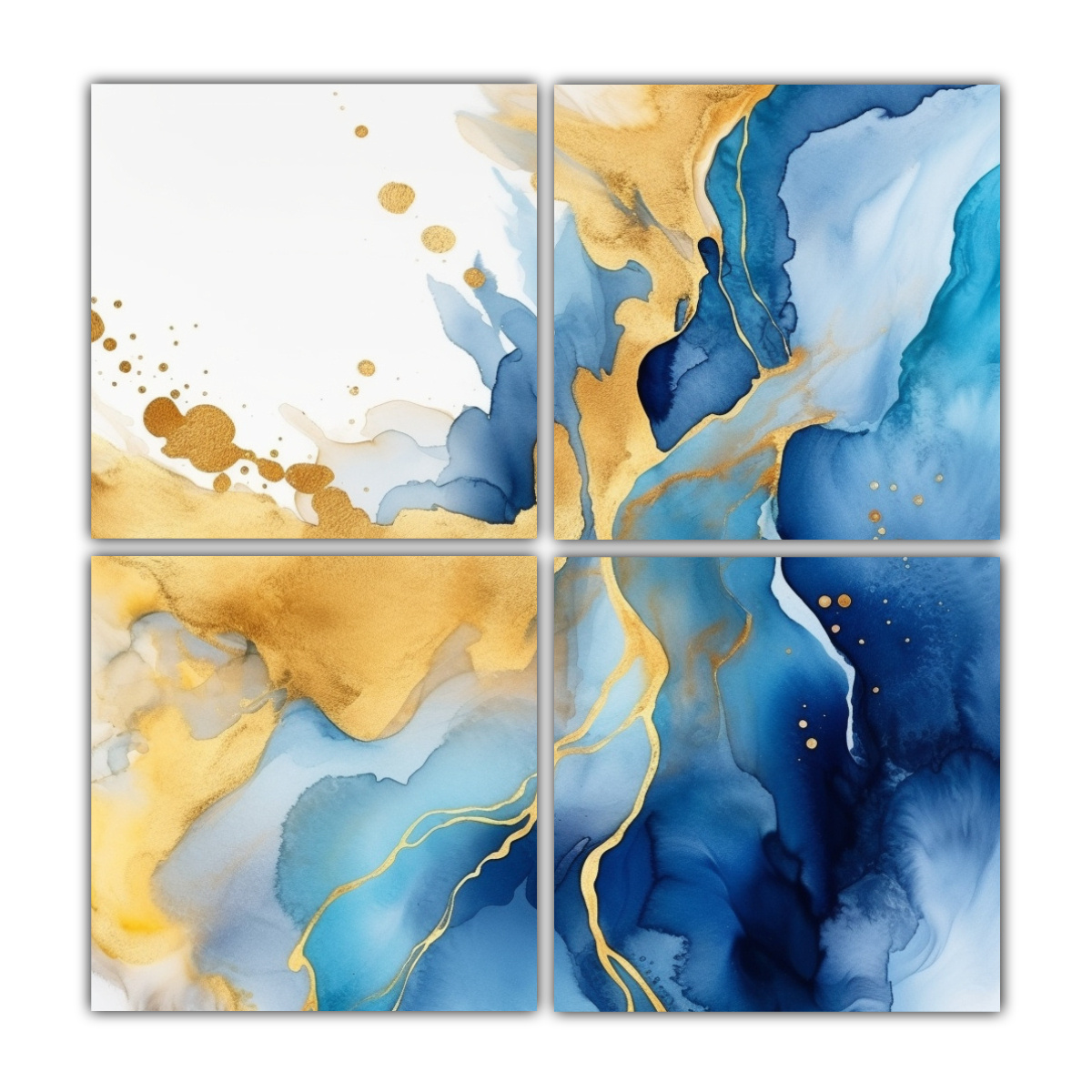 pinturas-abstractas-de-pared-en-azul-y-dorado-con-movimientos-de-agua-y-venas-doradas