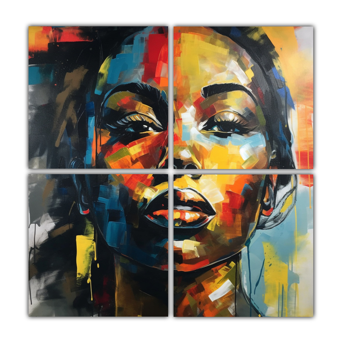 pinturas-abstractas-de-retrato-de-mujer-afroamericana-en-4-lienzos-de-belleza-natural