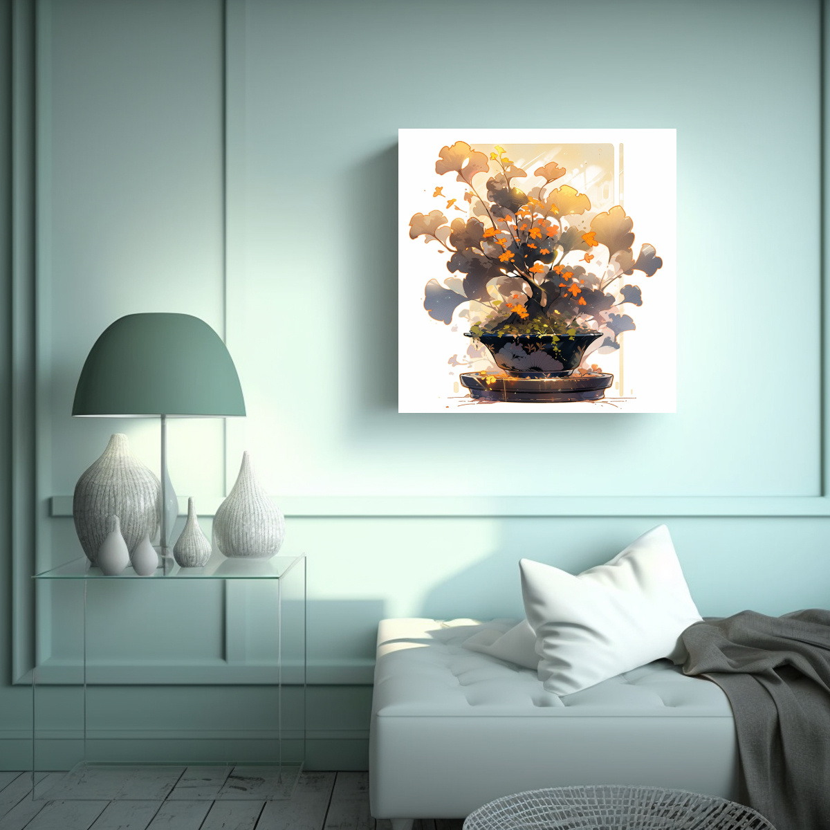 pinturas-de-arte-de-pared-modernos-con-motivo-a-ginkgo-biloba-bonsai-tree-en-un-ambiente-neonoir-y-neo-pop-1