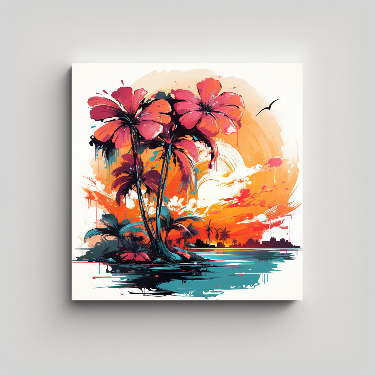 pinturas-de-decoraci-n-en-estilo-neonoir-neo-pop-art-con-atm-sfera-abstracta-de-palmeras-en-un-dormitorio