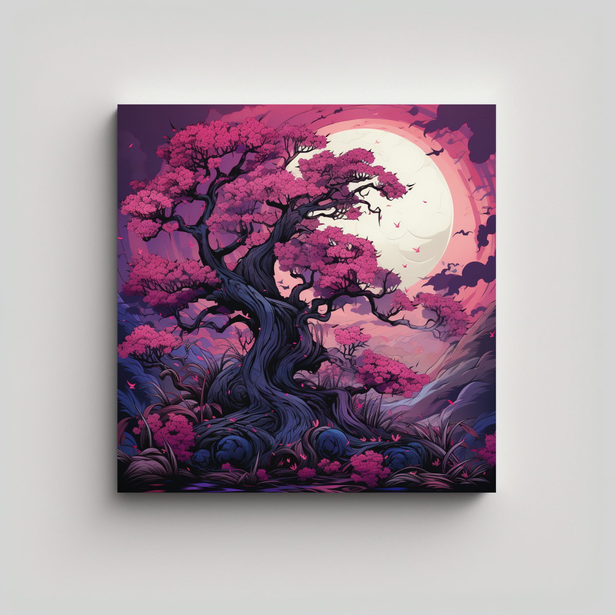 pinturas-de-decoraci-n-en-tonos-morado-y-negro-de-atm-sfera-neonoir-de-la-serie-cultivar-un-rbol-de-sauce-en-estilo-arte-moderno