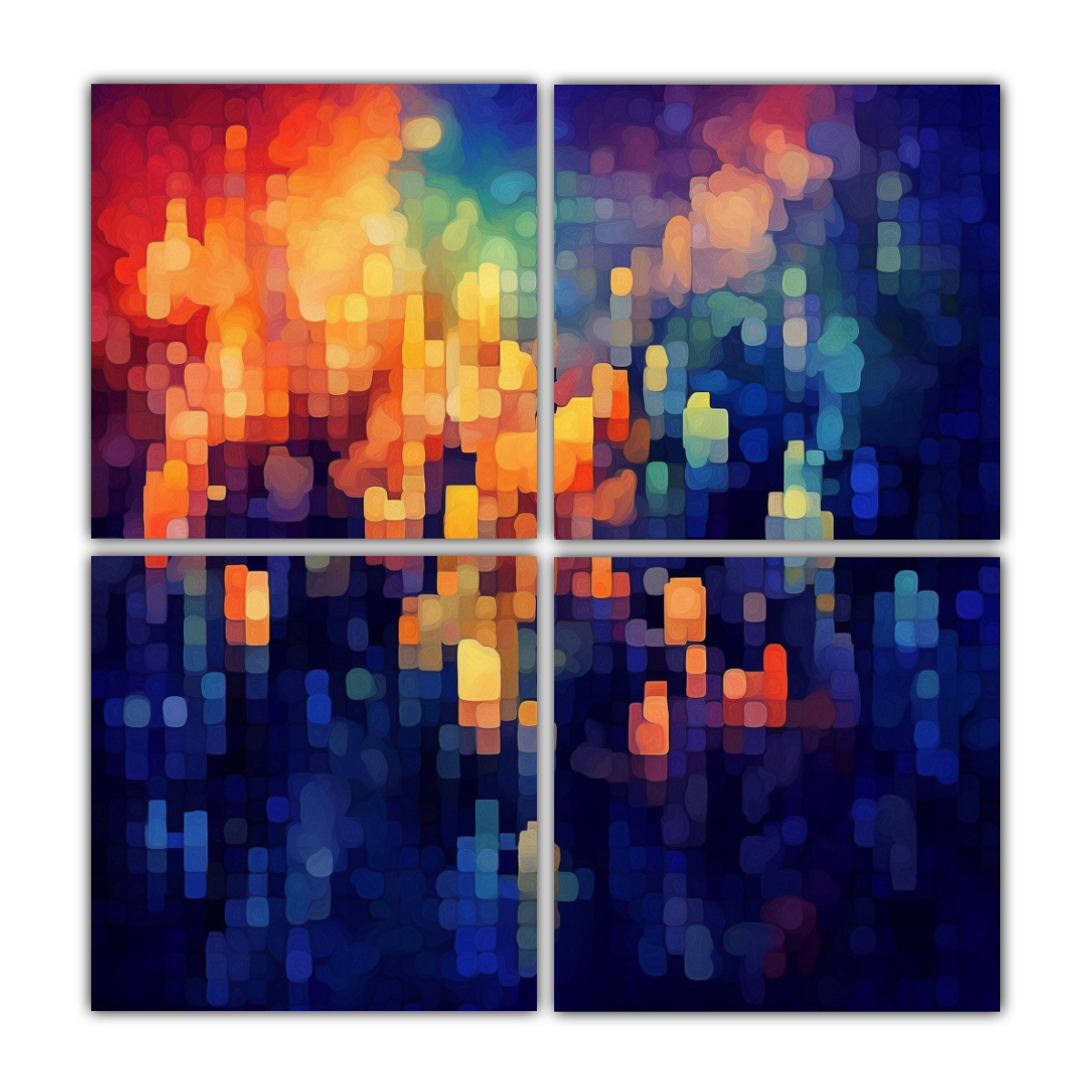 pinturas-de-tela-abstractas-de-intenso-patr-n-pixel-art-4-lienzos