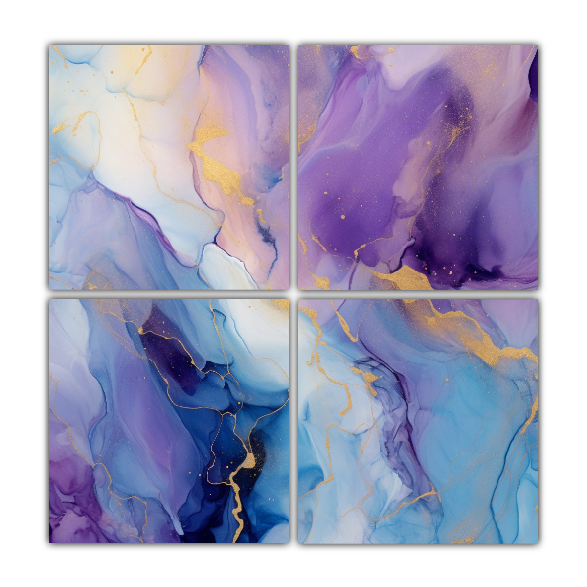 pinturas-decorativas-cuadradas-de-impacto-visual-morado-azul-y-dorado-con-fondo-de-m-rmol